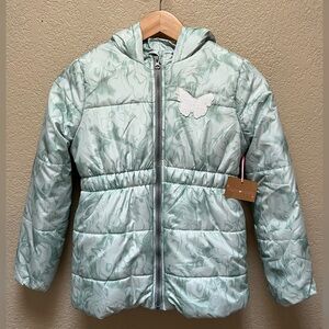 Young Hearts Green Tie-Dye Butterfly  Puffer Girl  Jacket Size 12